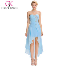 Грейс Карин 2016 новый дизайн без бретелек высокая низкая блестками голубой шифон коктейльное платье GK000042-3